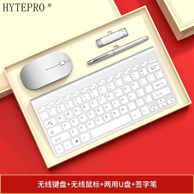 HYTEPRO 无线鼠标 无线键盘 两用U盘 签字笔套装银色